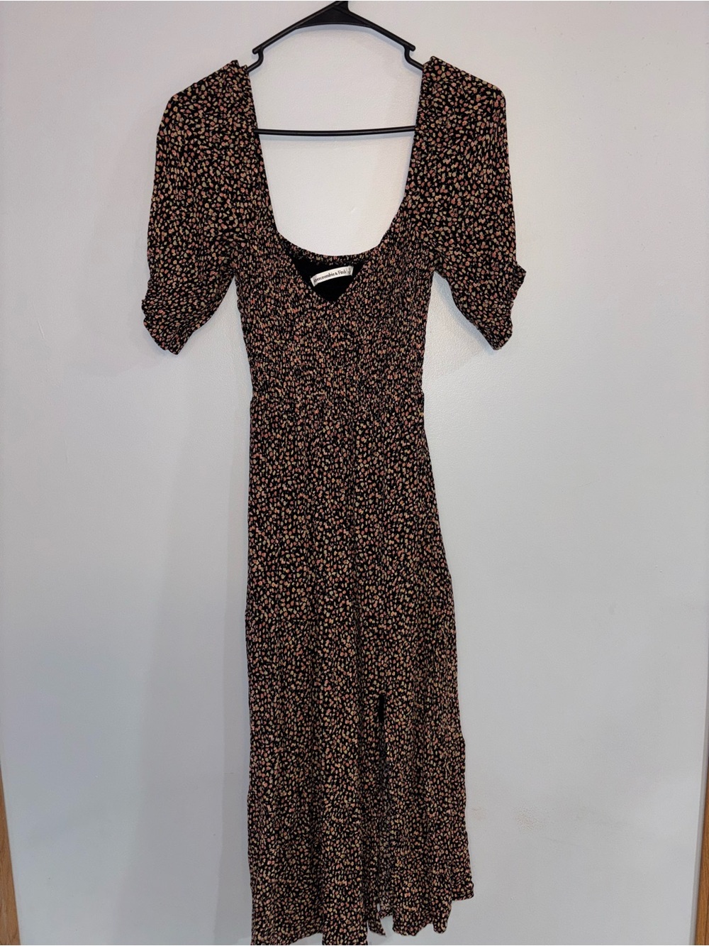 Abercrombie & Fitch Black Midi Dress with Pink Floral Print